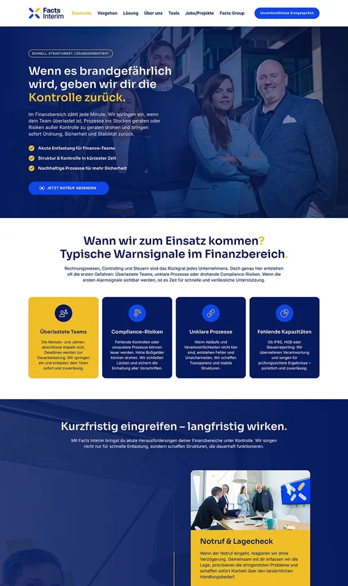 Webseite für Interim-Management im Finanzbereich